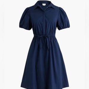 J.Crew Factory Navy Blue Mini Dress Puff Sleeve Collared Preppy Nautical